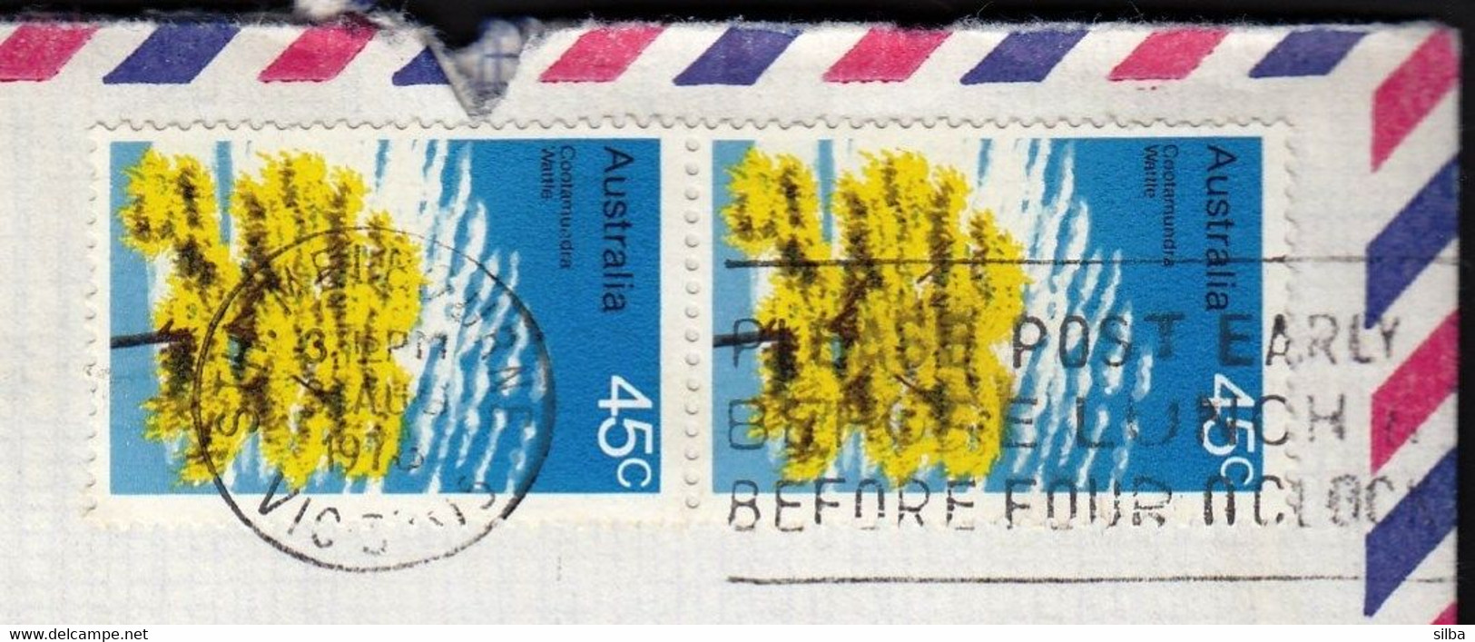 Australia Melbourne 1973 / Machine Stamp - Please Post Early Before Lunch & Before Four O'clock / Cootamundra Wattle - Marcofilia