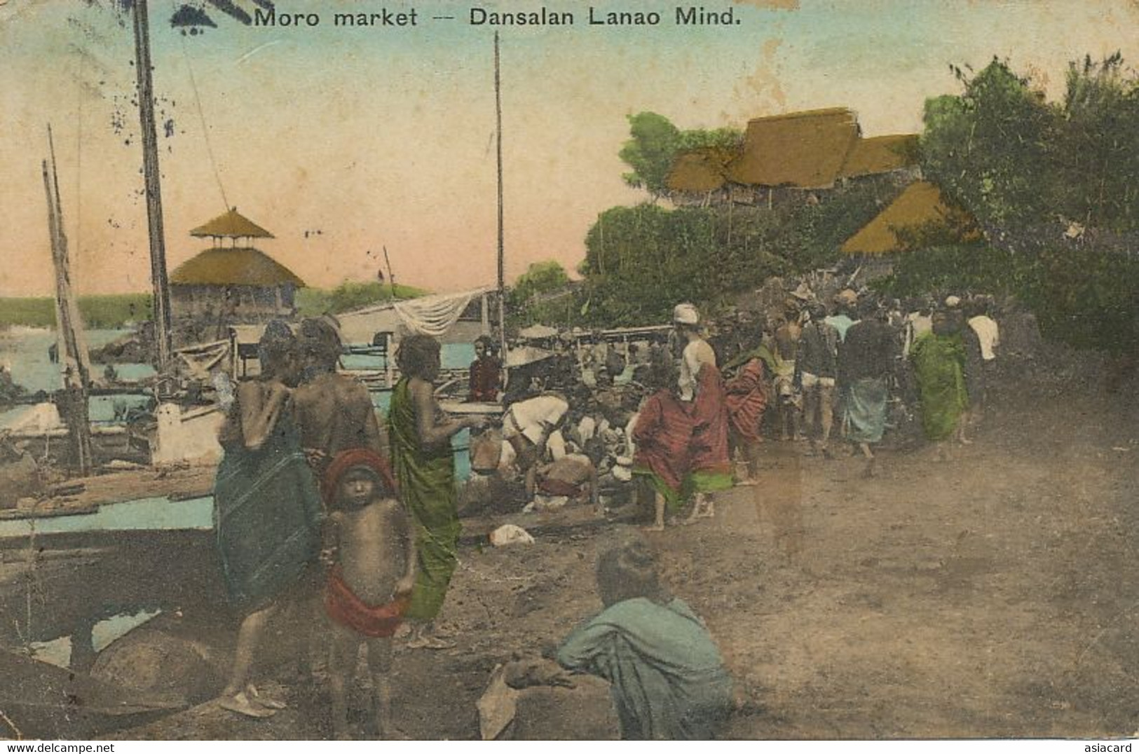 Moro Market Dansalan Lanao Mindanao Muslim Tribe  . P. Used 1912 Hand Colored - Philippines