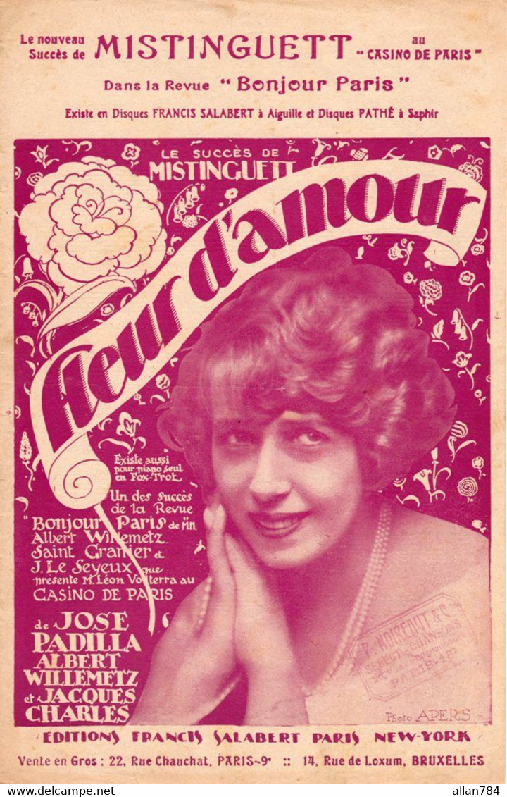 MISTINGUETT - FLEUR D'AMOUR - REVUE BONJOUR PARIS AU CASINO DE PARIS - 1924 - ETAT EXCEPTIONNEL - - Musicals