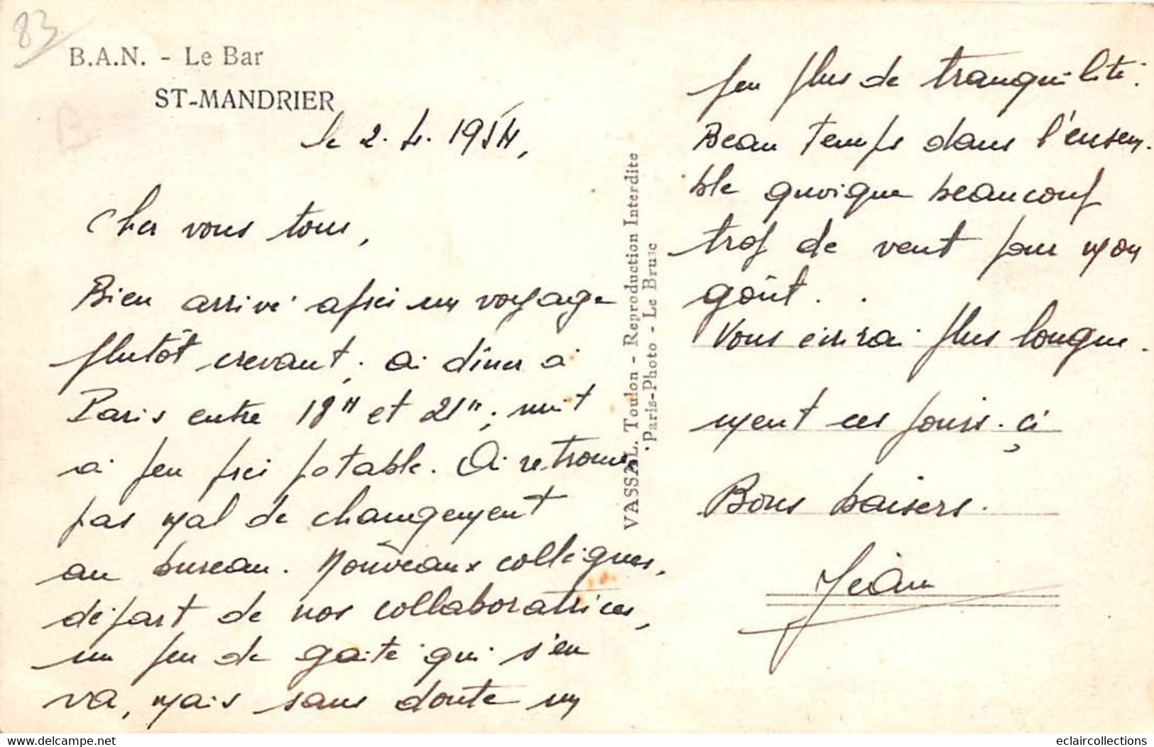 Saint Mandrier Sur Mer       83        B.A.N.   Le Bar     Année 1954   (voir Scan) - Saint-Mandrier-sur-Mer