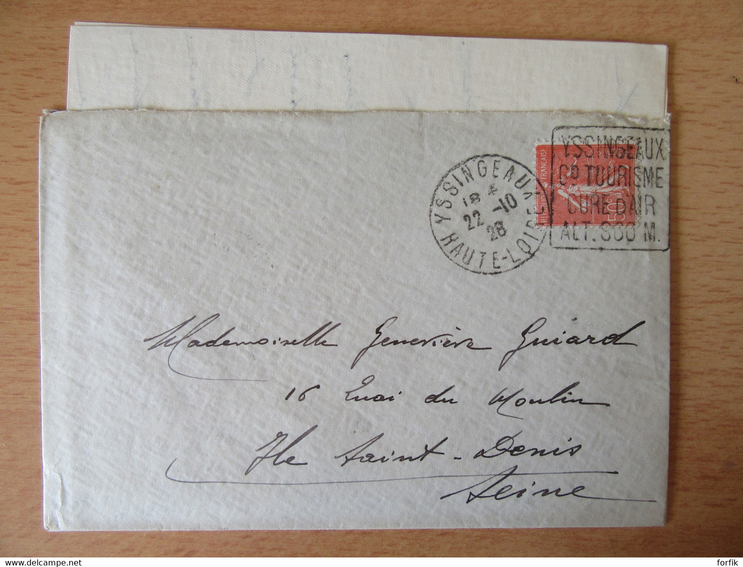 France - Enveloppe Entre Yssingeaux Et Saint-Denis 1928 - Timbre N°199 - Flamme Daguin Décalée - 1921-1960: Modern Tijdperk