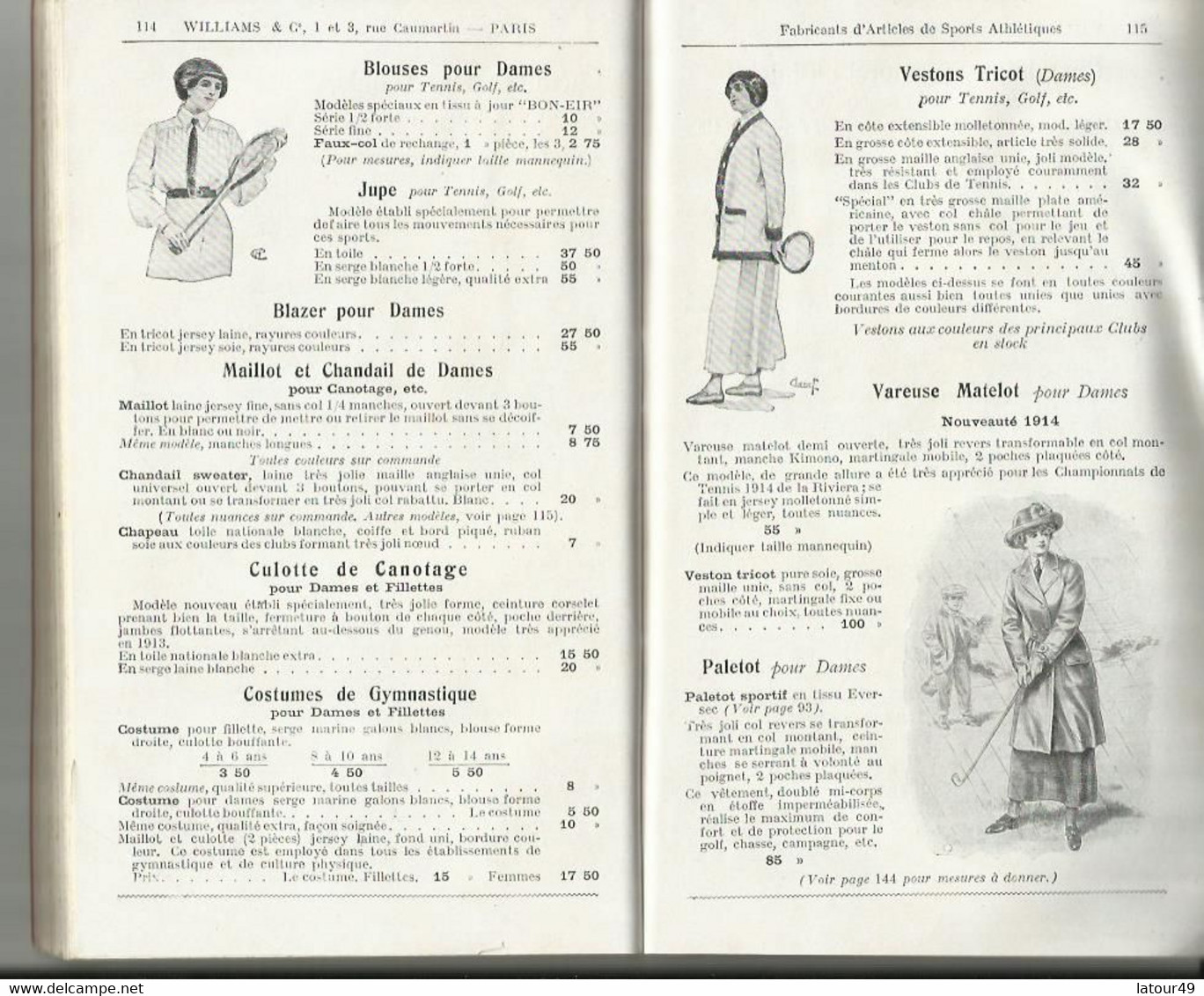 catalogue williams et cie sport jeux  costumes sports 1914 144 pages