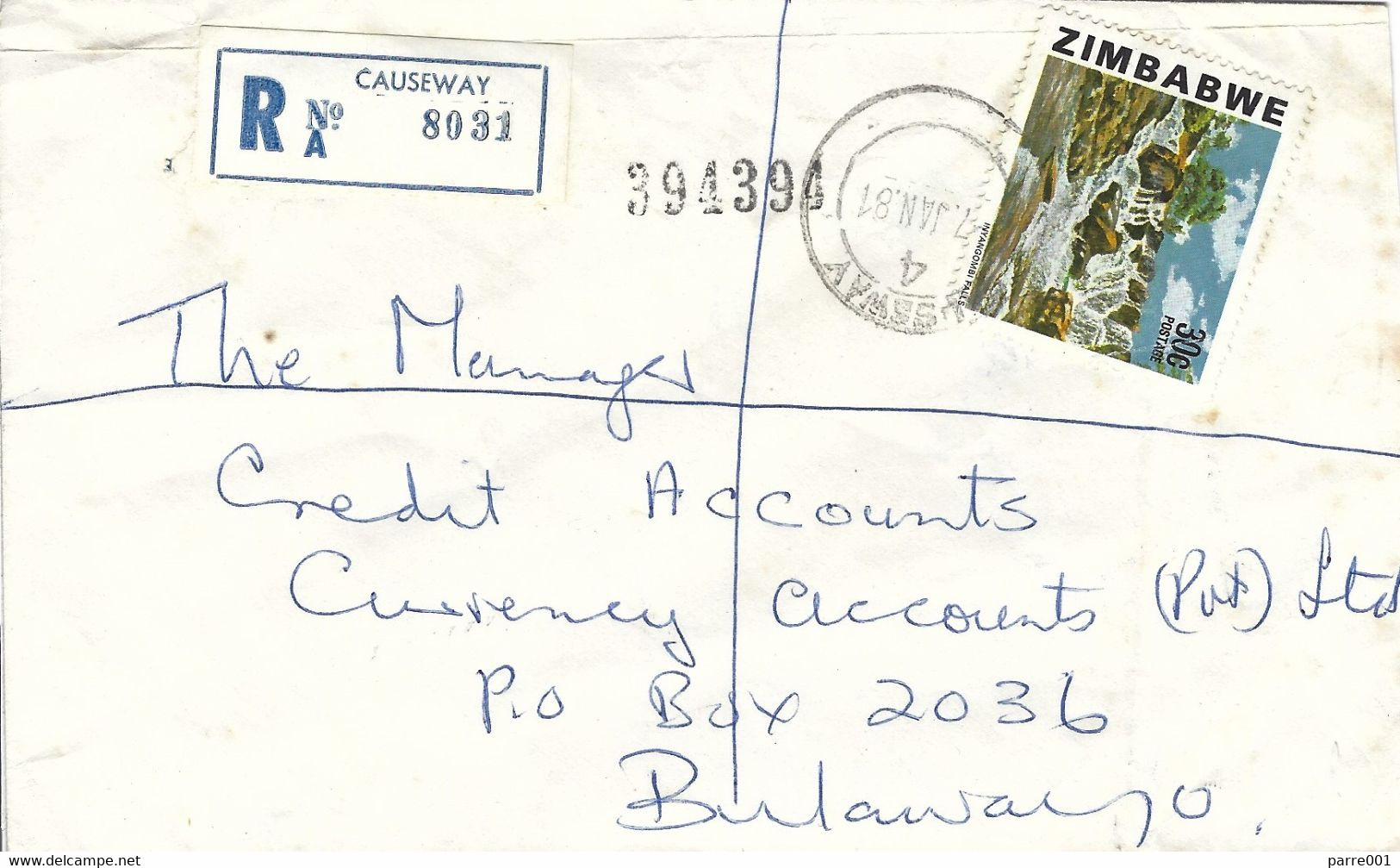 Zimbabwe 1981 Causeway Inyangombi Water Falls Registered Cover Bulawayo - Zimbabwe (1980-...)