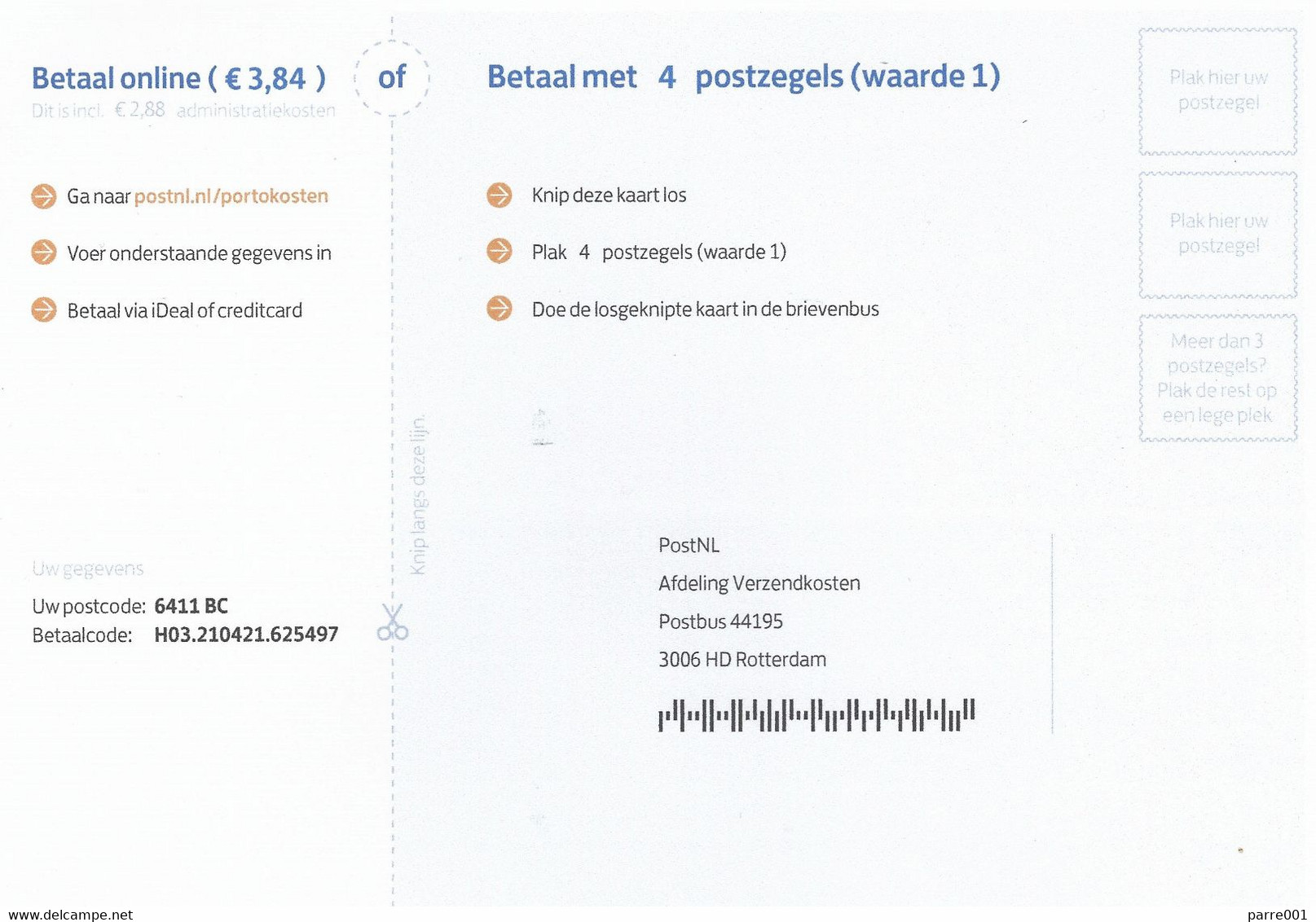 Nederland Netherlands 2021 Portkaart Postage Due Card International Postage Franked Mistaken National 1st Weight Step - Covers & Documents