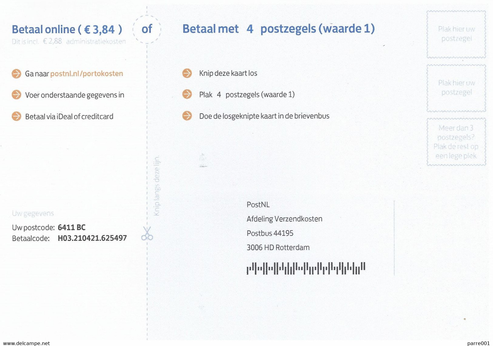 Nederland Netherlands 2021 Portkaart Postage Due Card International Postage Franked Mistaken National 1st Weight Step - Lettres & Documents