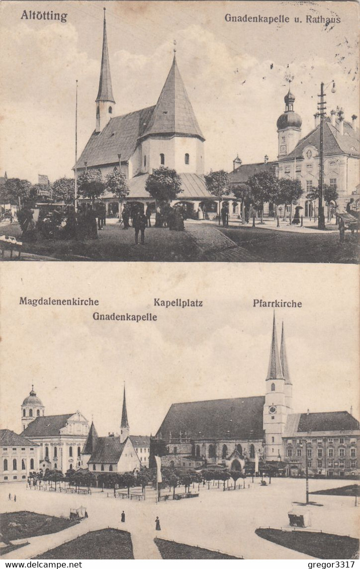 4352) ALTÖTTING - Grandenkapelle Rathaus - Kapellplatz Pfarrkirche - Tolle Alte ZWEIBILD AK !1916 - Altoetting