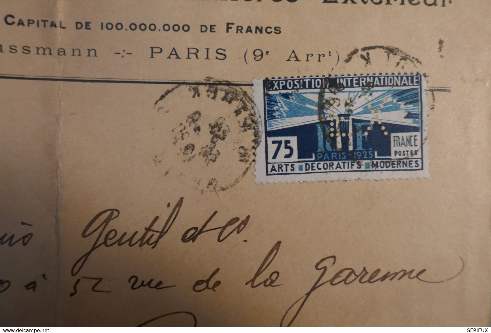 R29 FRANCE BELLE LETTRE   PERFORATED 1926 PARIS POUR COURBEVOIE +T.P PERFORE +BANQ. FR ET IT+ AFFRANCH INTERESSANT - Andere & Zonder Classificatie