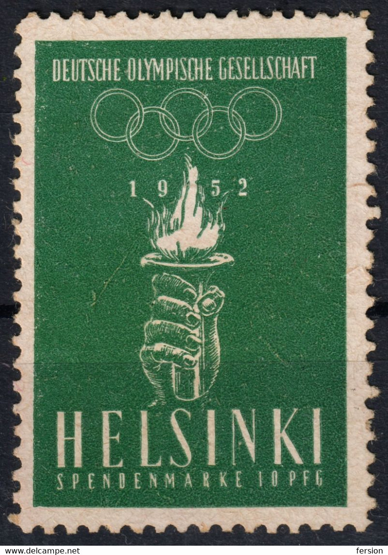 GERMANY Team - Olympics Olympic GAMES 1952 FINLAND Helsinki / Olympic Flame Hand / LABEL CINDERELLA VIGNETTE - Used - Sommer 1952: Helsinki