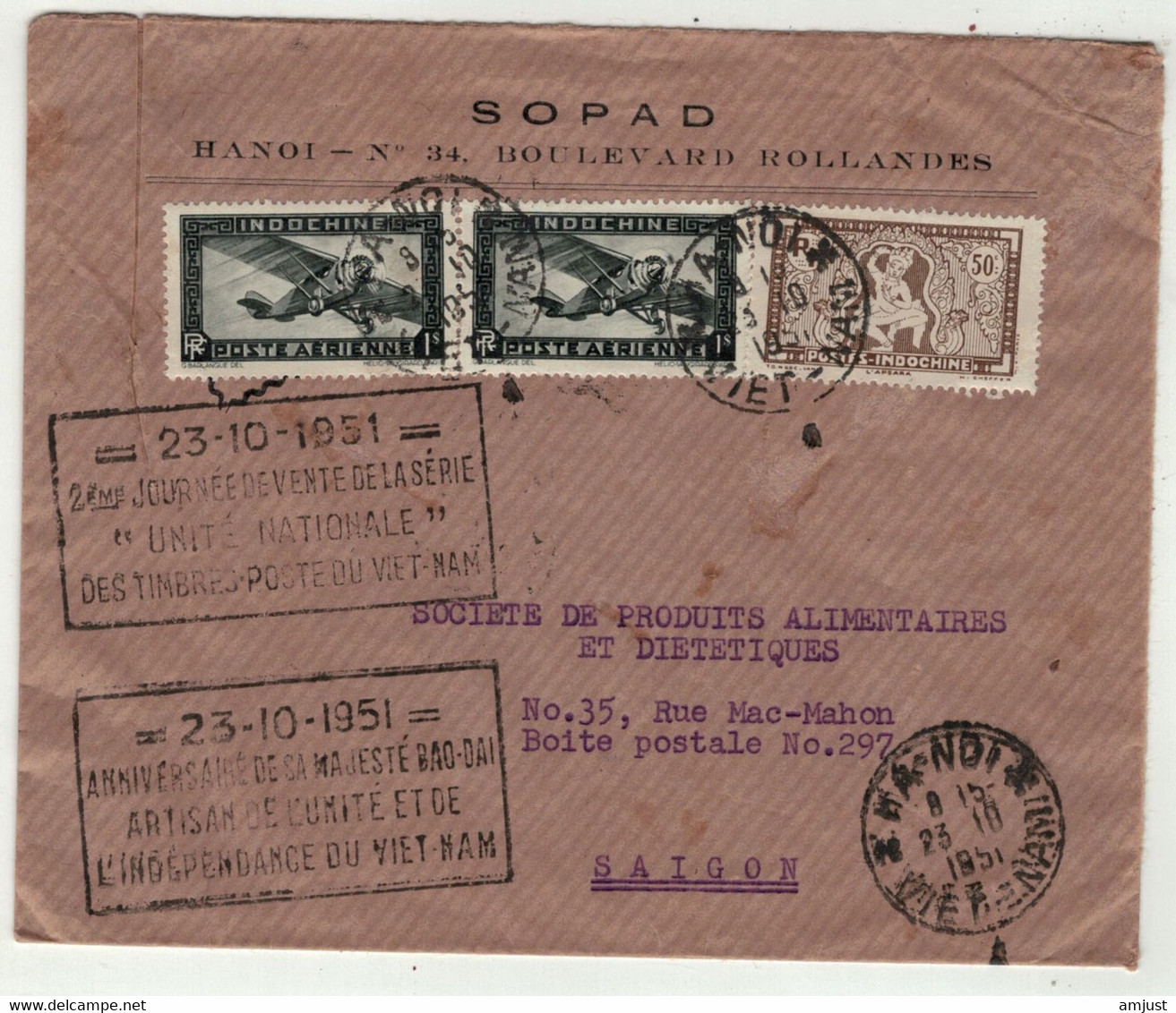 Viêt-Nam // Vietnam // Indochine // Lettre De Hanoi Pour Saigon Du 23.10.1951 (Indépendance Du Vietnam) - Viêt-Nam