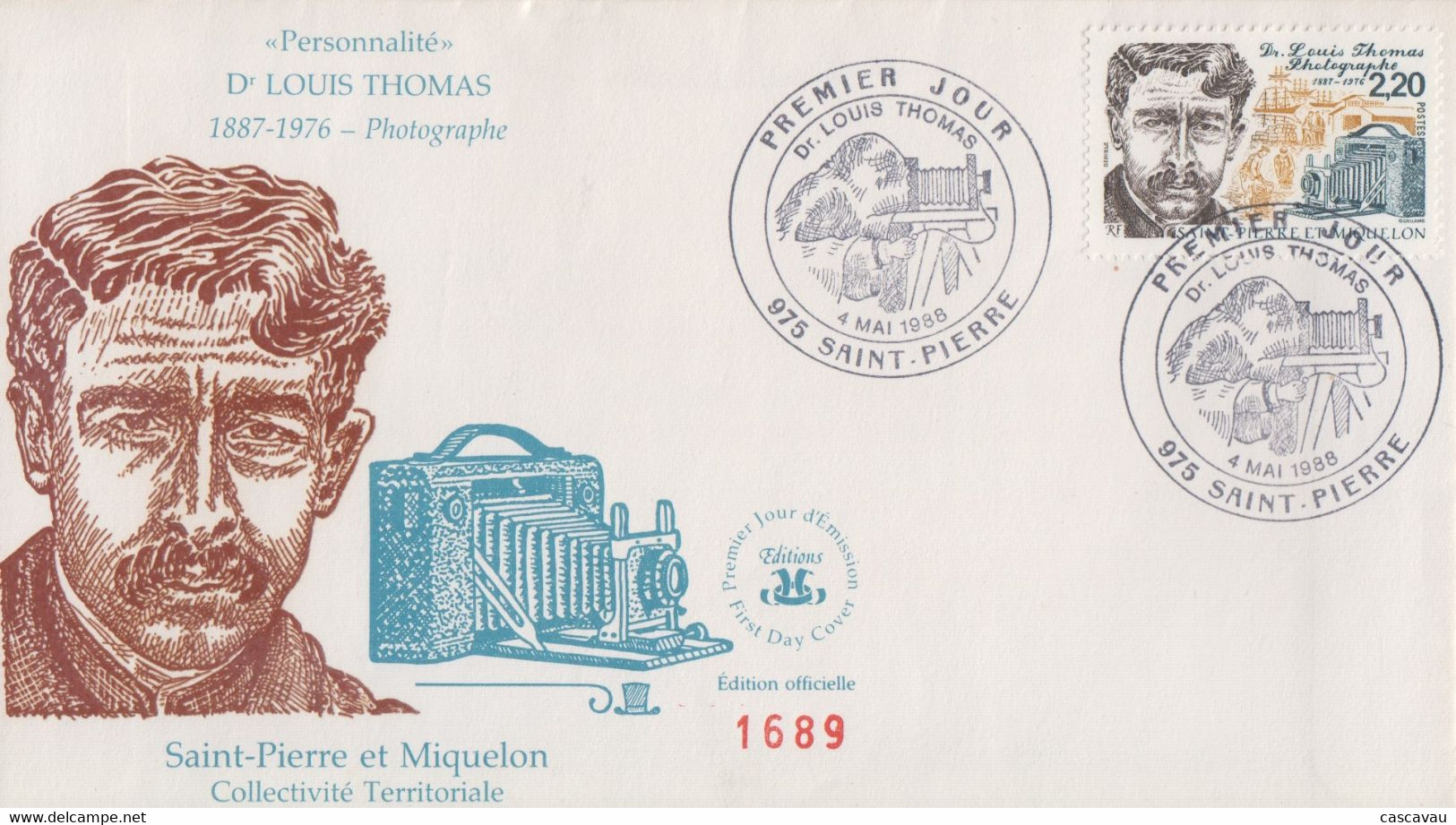 Enveloppe FDC  1er JOUR    SAINT  PIERRE  Et  MIQUELON    Docteur   Louis  THOMAS   Photographe   1988 - FDC