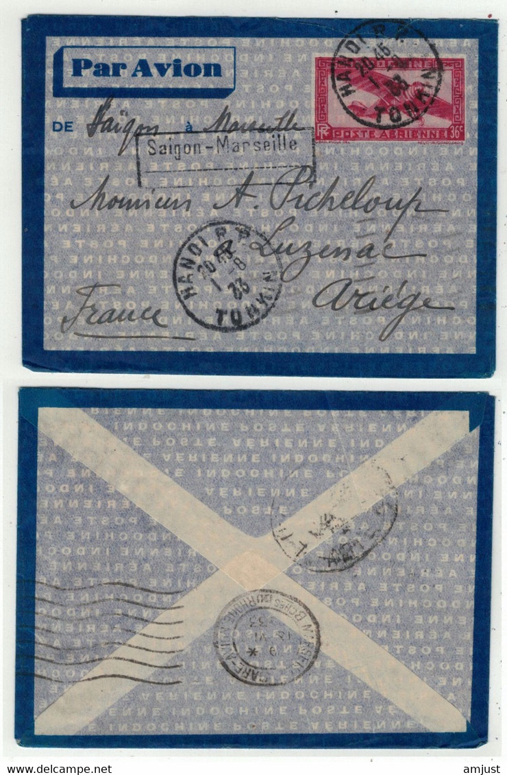 France Ex-colonies // Indochine //Entier Postal Pour La France Via Vol Saigon-Marseille - Covers & Documents