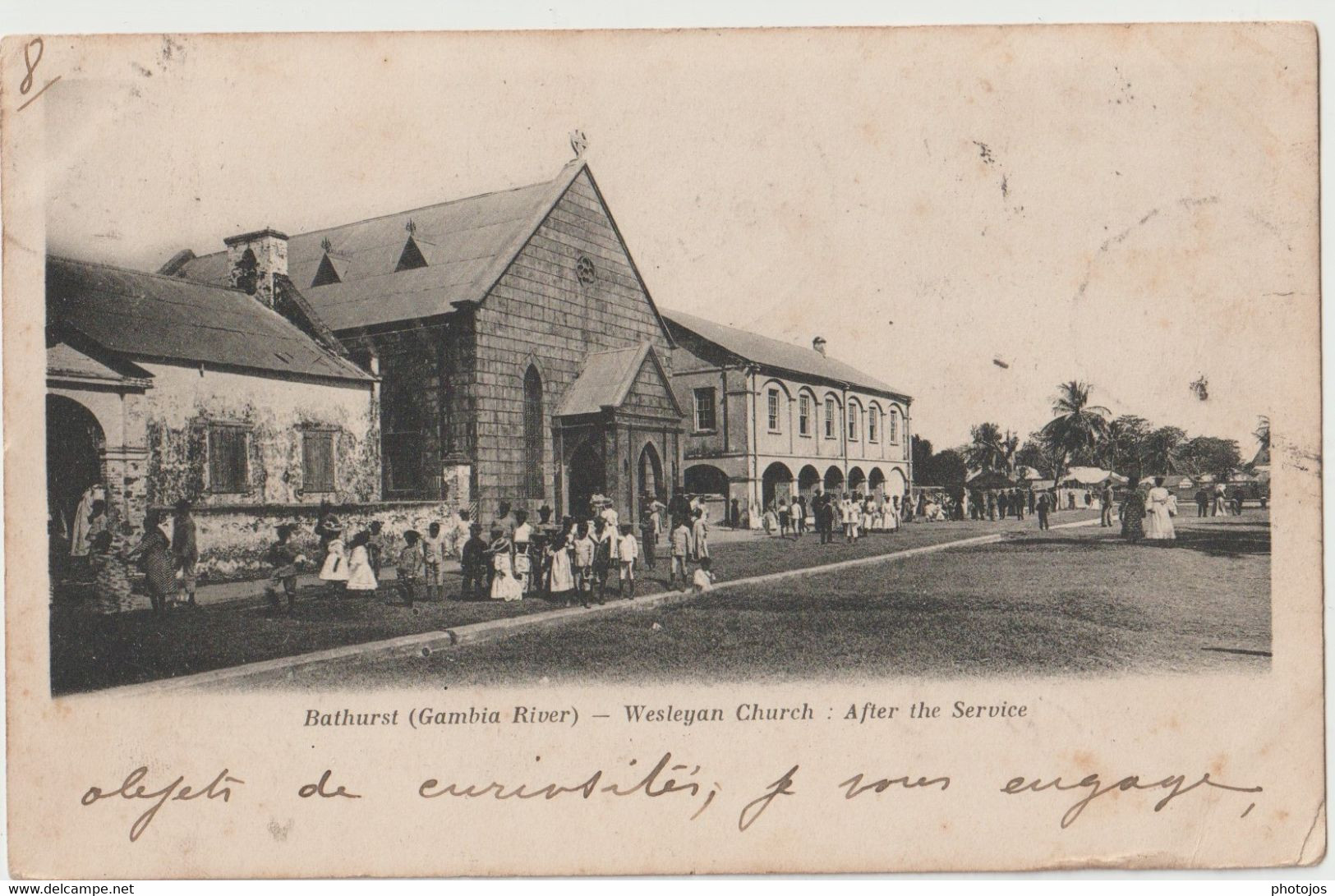 Post Card Rare Registred Card Liverpool   Gambia Bathurst (Gambia River) Wesleyan Church After The Service 1905 - Gambia