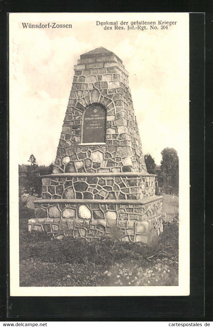 AK Wünsdorf-Zossen, Denkmal Der Gefallenen Krieger Des Reg. Inf.-Rgt. No. 204 - Zossen