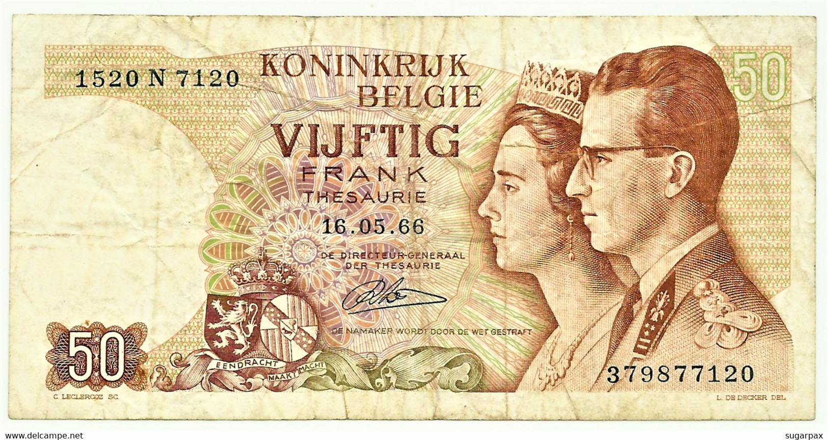 Belgium - 50 Francs - 16.05.1966 - Pick 139 - Sign. 21 - Serie 1520 W - King Baudouin I & Queen Fabiola Belgie Belgique - Altri & Non Classificati