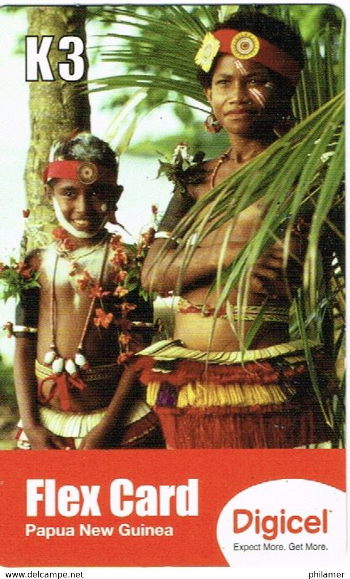 Png Papouasie Papoua New Guinea Telecarte Prepaye Prepaid Phonecard K 3 Femme Costume Collier Digicel Ut BE - Papua New Guinea