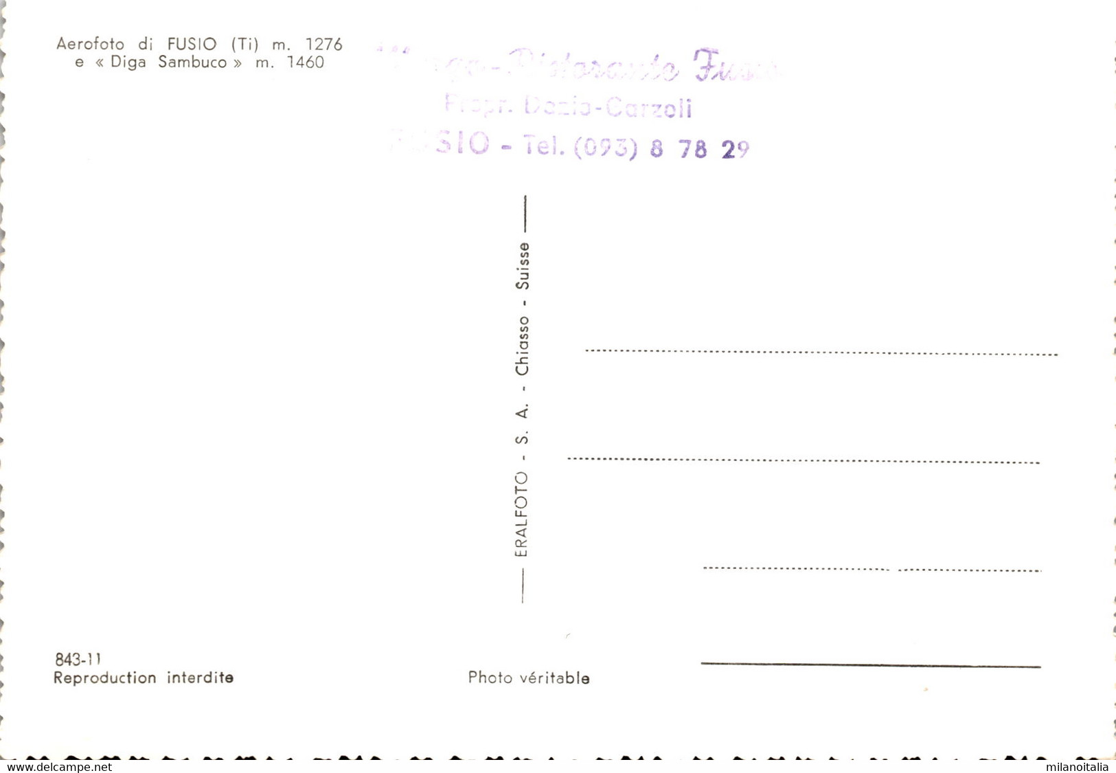 Aerofoto Di Fusio E "Diga Sambuco" (843-11) - Fusio