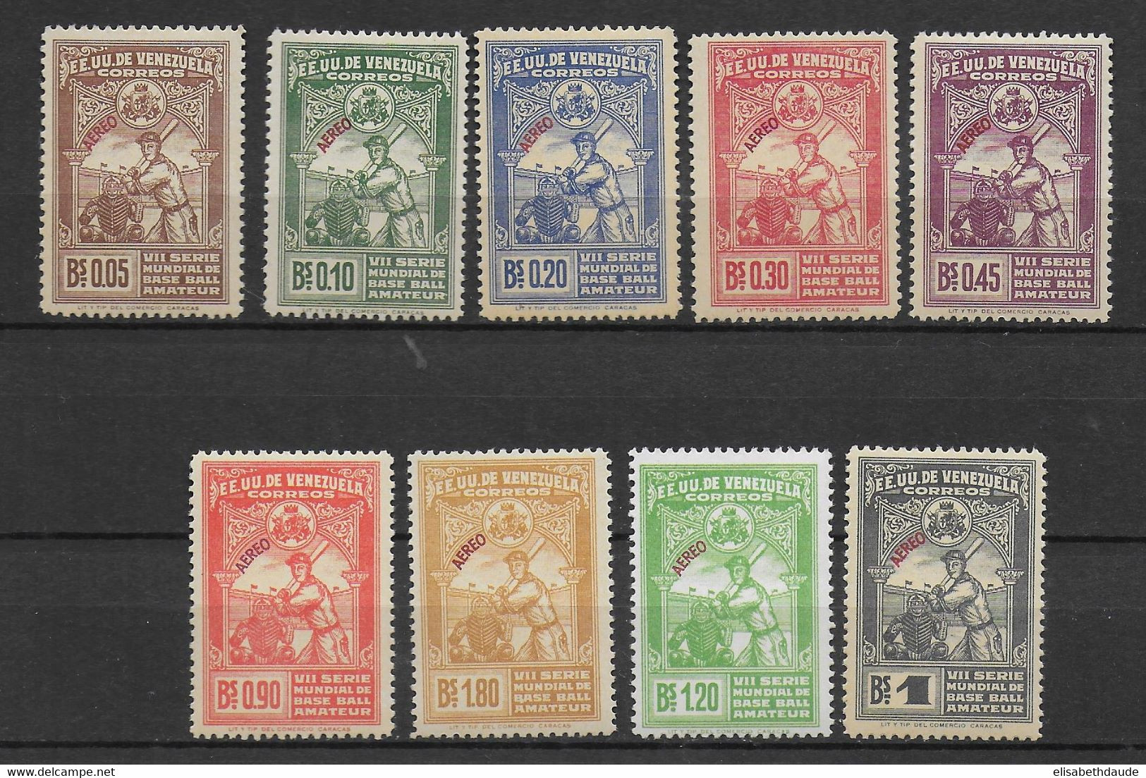 VENEZUELA  - 1944 - POSTE AERIENNE SERIE COMPLETE YVERT N°186/194 ** MNH (LE 192 EST * MH) - COTE = 55 EUR. - Venezuela