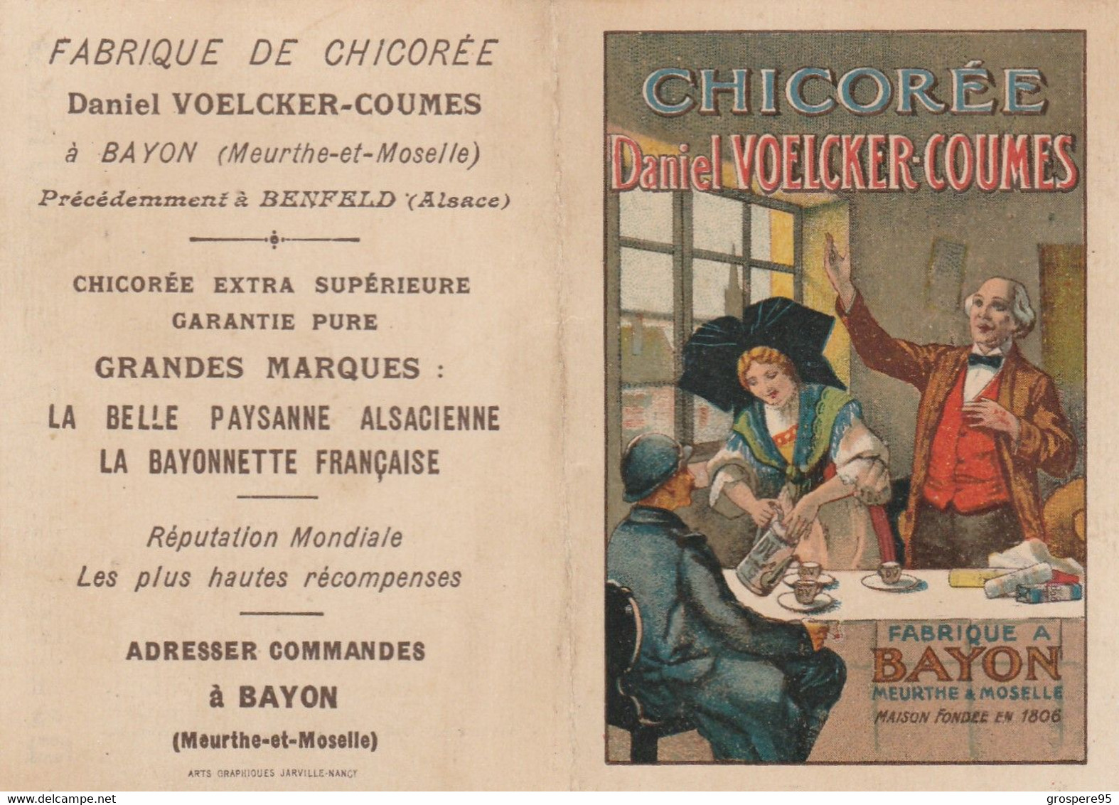 BAYON FABRIQUE DE CHICOREE DANIEL VOELCKER COUMES PRECEDEMMENT A BENFELD ALSACE 1922 Rare - Pubblicitari