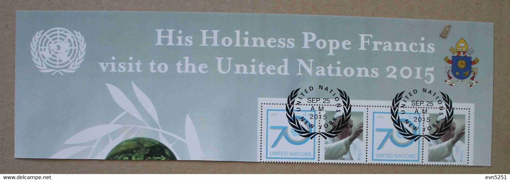 UN-NY01 : Nations Unies (N-Y), Sa Sainteté Le Pape François Visite Les Nations Unies En 2015 - Oblitérés