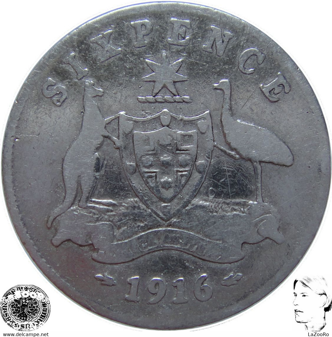 LaZooRo: Australia 6 Pence 1916 VF - Silver - Sixpence