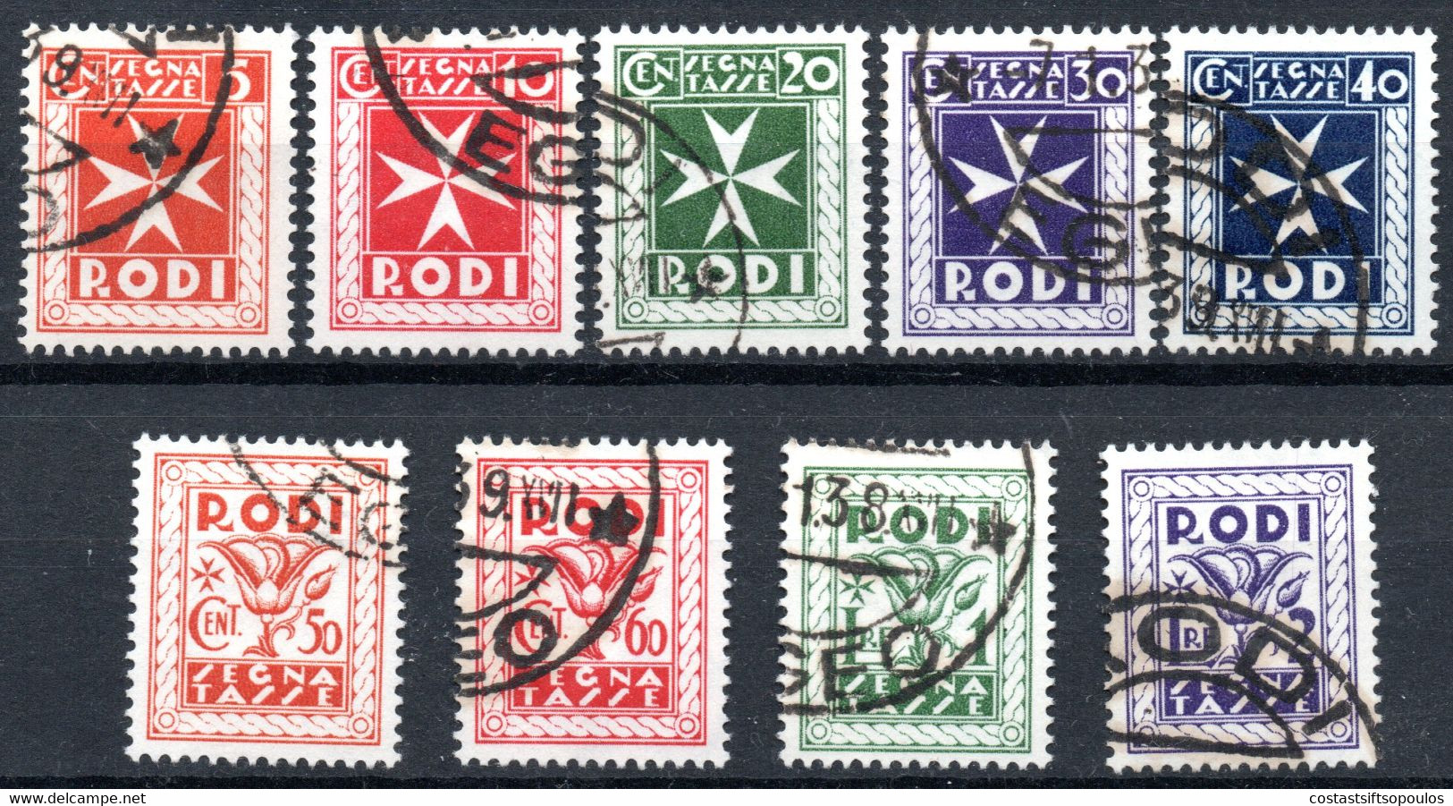 167.RHODES,RODI.1934 POSTAGE DUE,CROSS,FLOWER,SC.J1-J9,HELLASD1-D9 - Dodekanisos