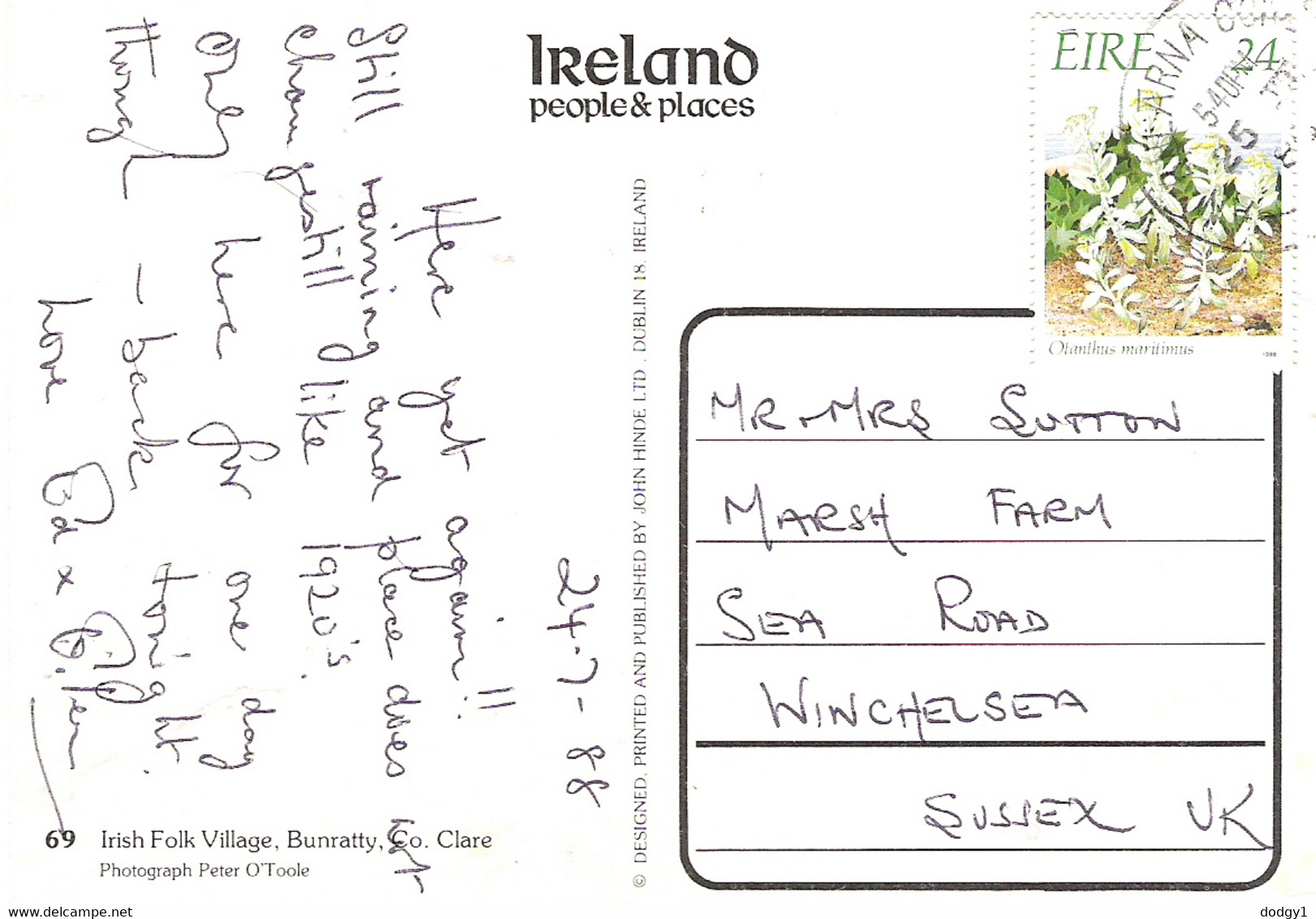 IRISH FOLK VILLAGE, BUNRATTY, CO. CLARE. IRELAND. Circa 1988 USED POSTCARD As1 - Clare