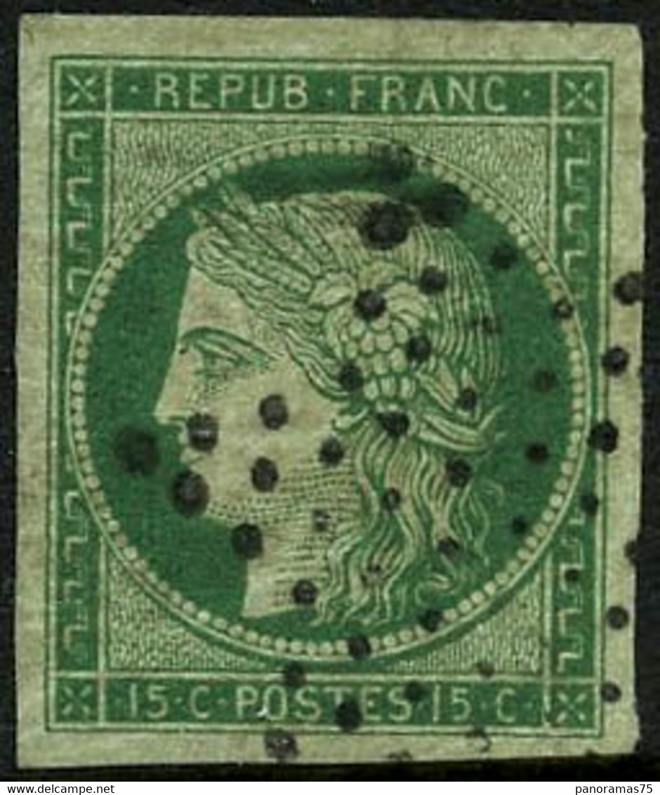 Oblit. N°2 15c Vert, Obl étoile Très Grandes Marges, Certif Scheller - TB - 1849-1850 Cérès