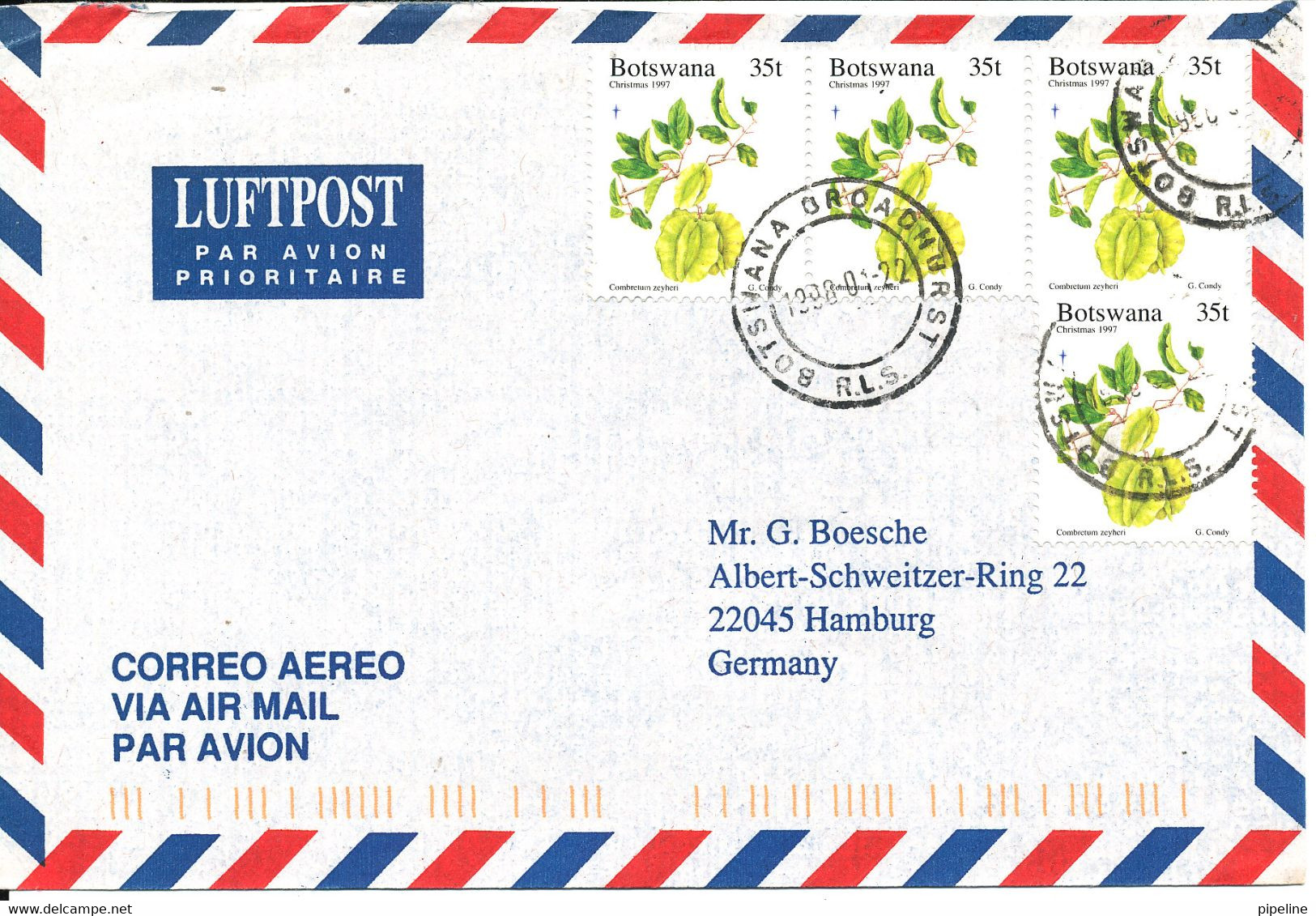 Botswana Air Mail Cover Sent To Germany 22-1-1998 - Botswana (1966-...)