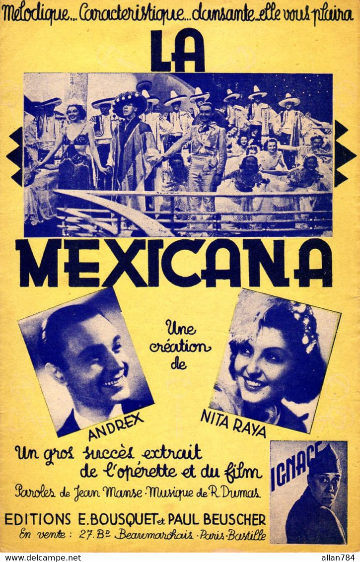 FERNANDEL ANDREX NITA RAYA - DU FILM IGNACE / LA MEXICANA - 1935 - TRES BON ETAT - - Componisten Van Filmmuziek