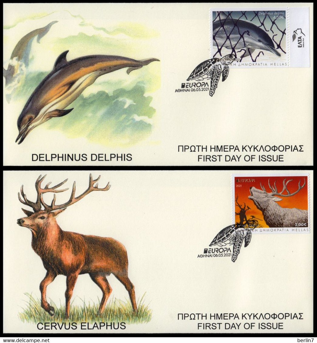 Greece 2021 Europa Cept Endangered National Wildlife Imperforate Unofficial FDC From The Booklet II - FDC