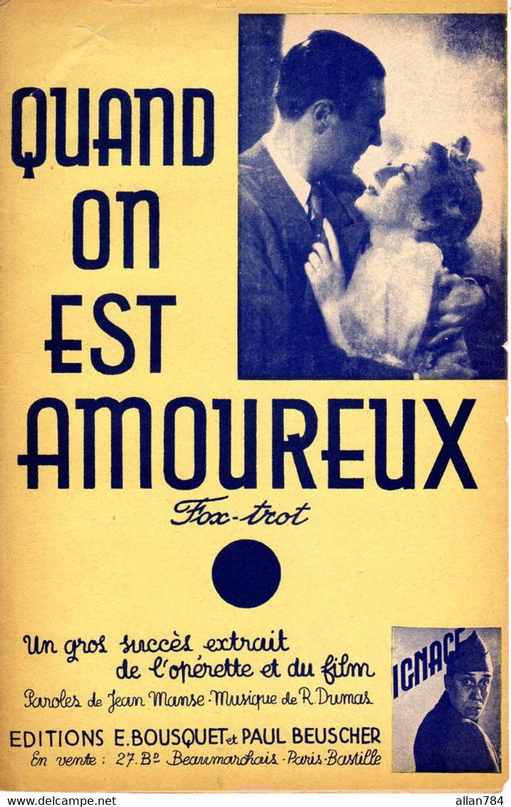 ANDREX FERNANDEL - DU FILM IGNACE / QUAND ON EST AMOUREUX - 1935 - BON ETAT - - Compositeurs De Musique De Film