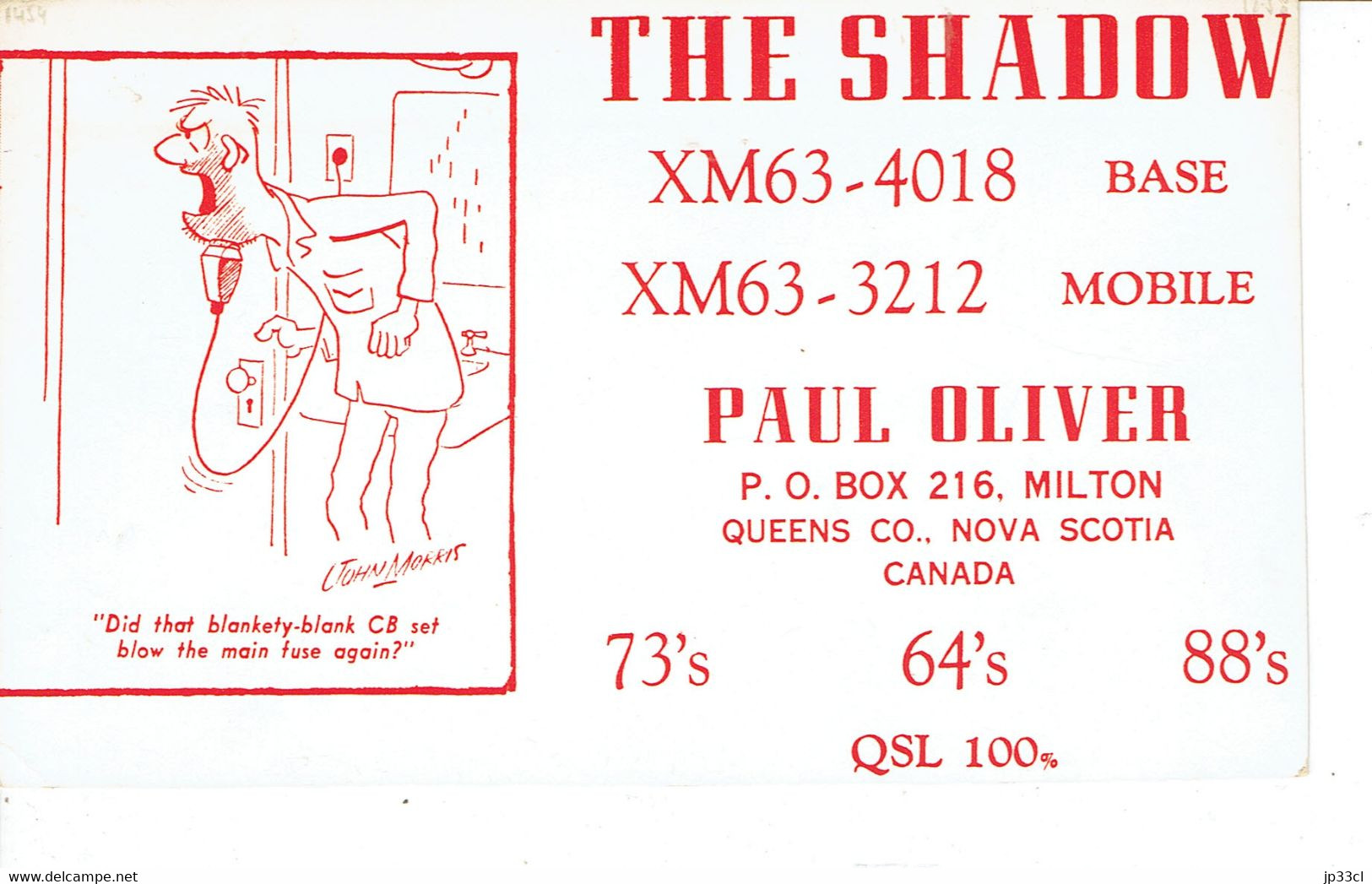 Razor, Man Shaving On Old QSL From Paul Oliver, Milton, Queens Co, Nova Scotia, Canada (Dec 1968) - CB