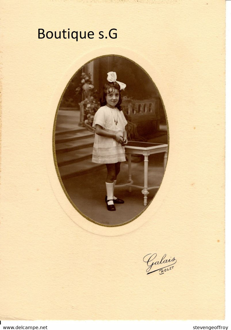 Photo Personne Enfant Fille Interieur Studio Noeud Robe Galais Cholet Jeanne Guinaudeau 1927 21x15cm - Persone Identificate