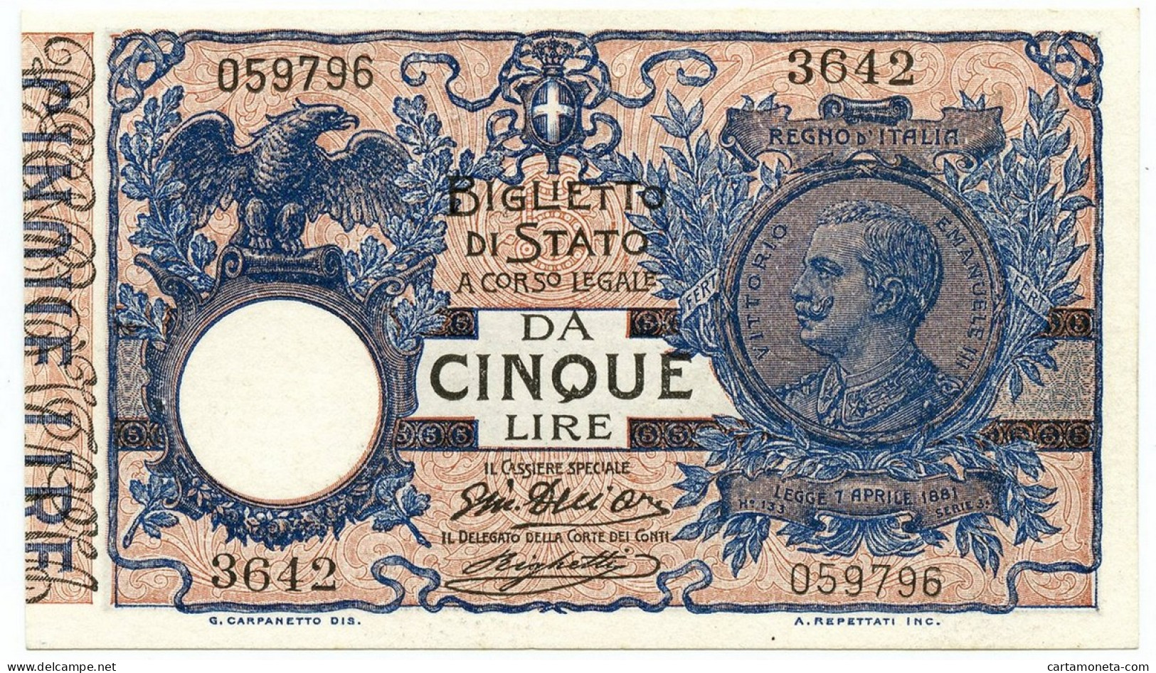 5 LIRE BIGLIETTO DI STATO VITTORIO EMANUELE III FLOREALE 05/11/1914 FDS-/FDS - Regno D'Italia – Other