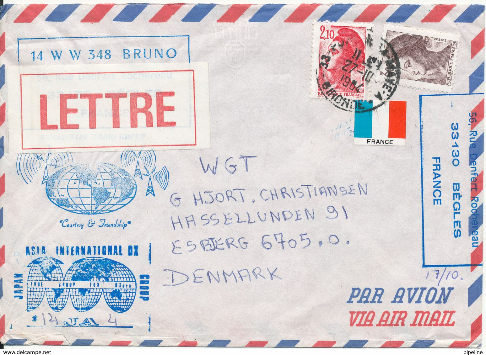 France Air Mail Cover Sent To Denmark 27-10-1984 - 1960-.... Briefe & Dokumente