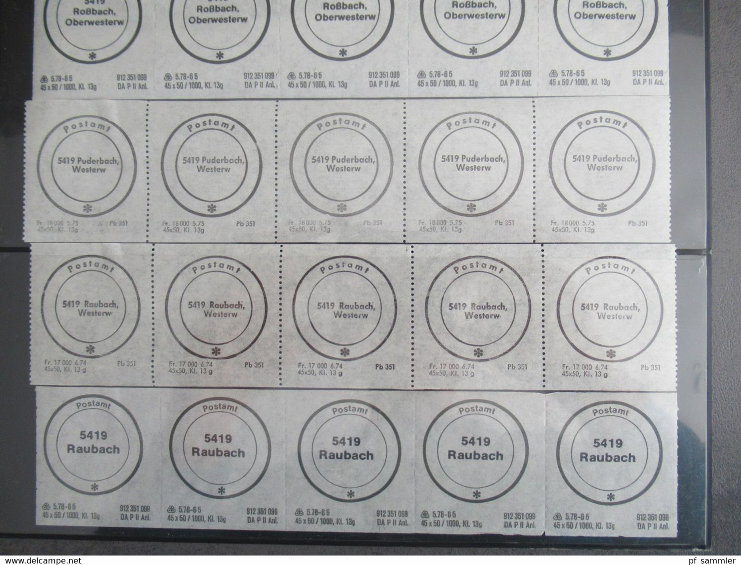 BRD 1970 / 80er Jahre ** Verschluss Zettel In 5er Streifen!! Alte 4 Stellige PLZ Rheinland Pfalz Insgesamt 40 Stück! - Neufs