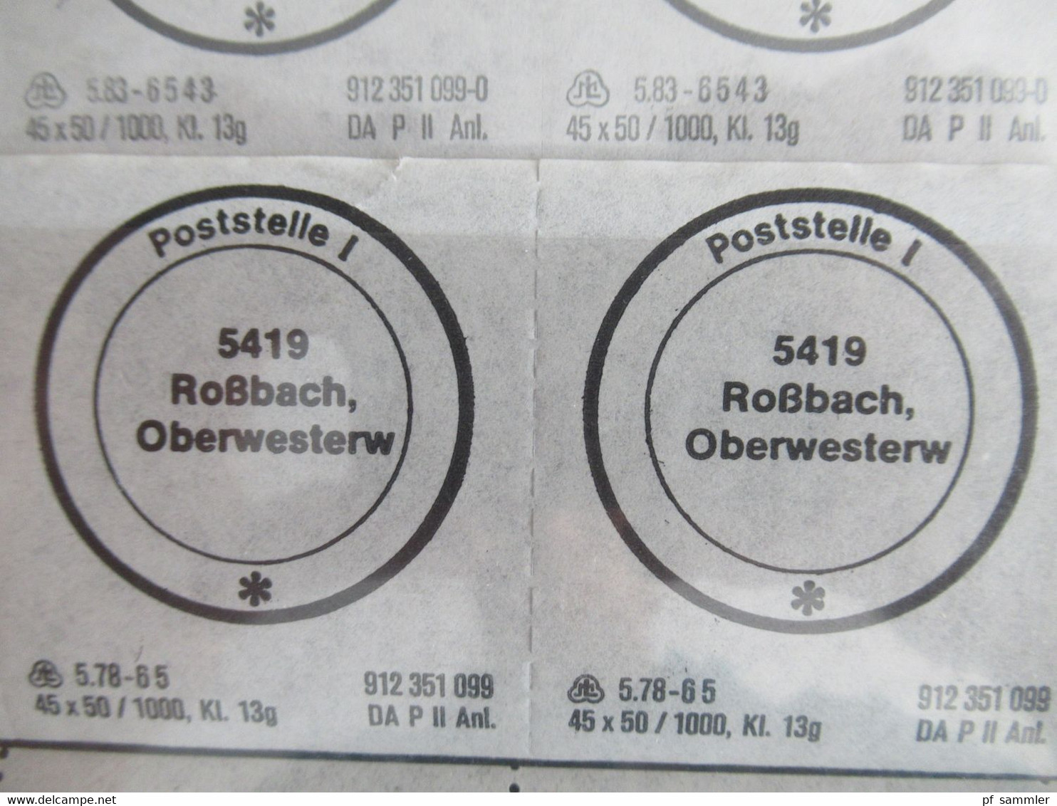 BRD 1970 / 80er Jahre ** Verschluss Zettel in 5er Streifen!! alte 4 Stellige PLZ Rheinland Pfalz insgesamt 40 Stück!