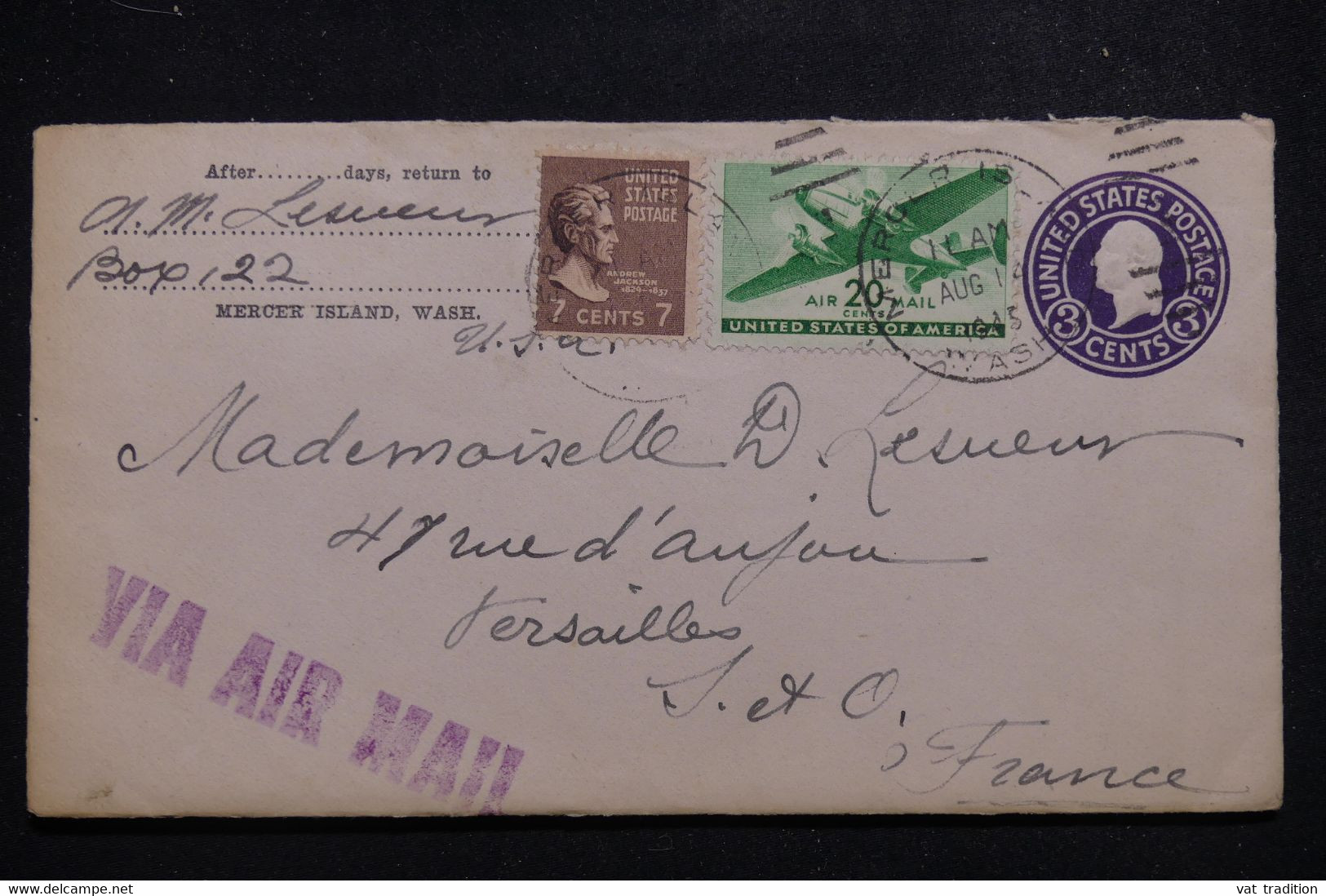 ETATS UNIS - Entier Postal + Compléments De Mercer Island Pour La France En 1945 - L 97367 - 1941-60