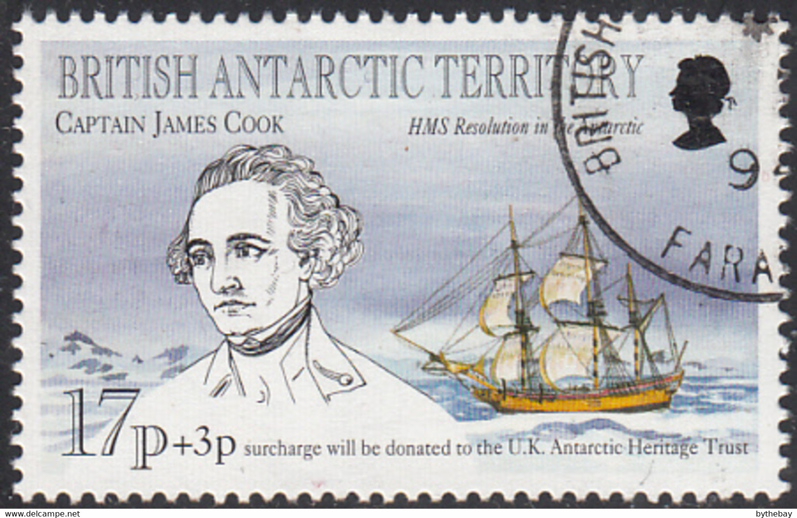 British Antarctic Territory 1994 Used Sc #B1 17p + 3p Captain Cook, Resolution - Usados