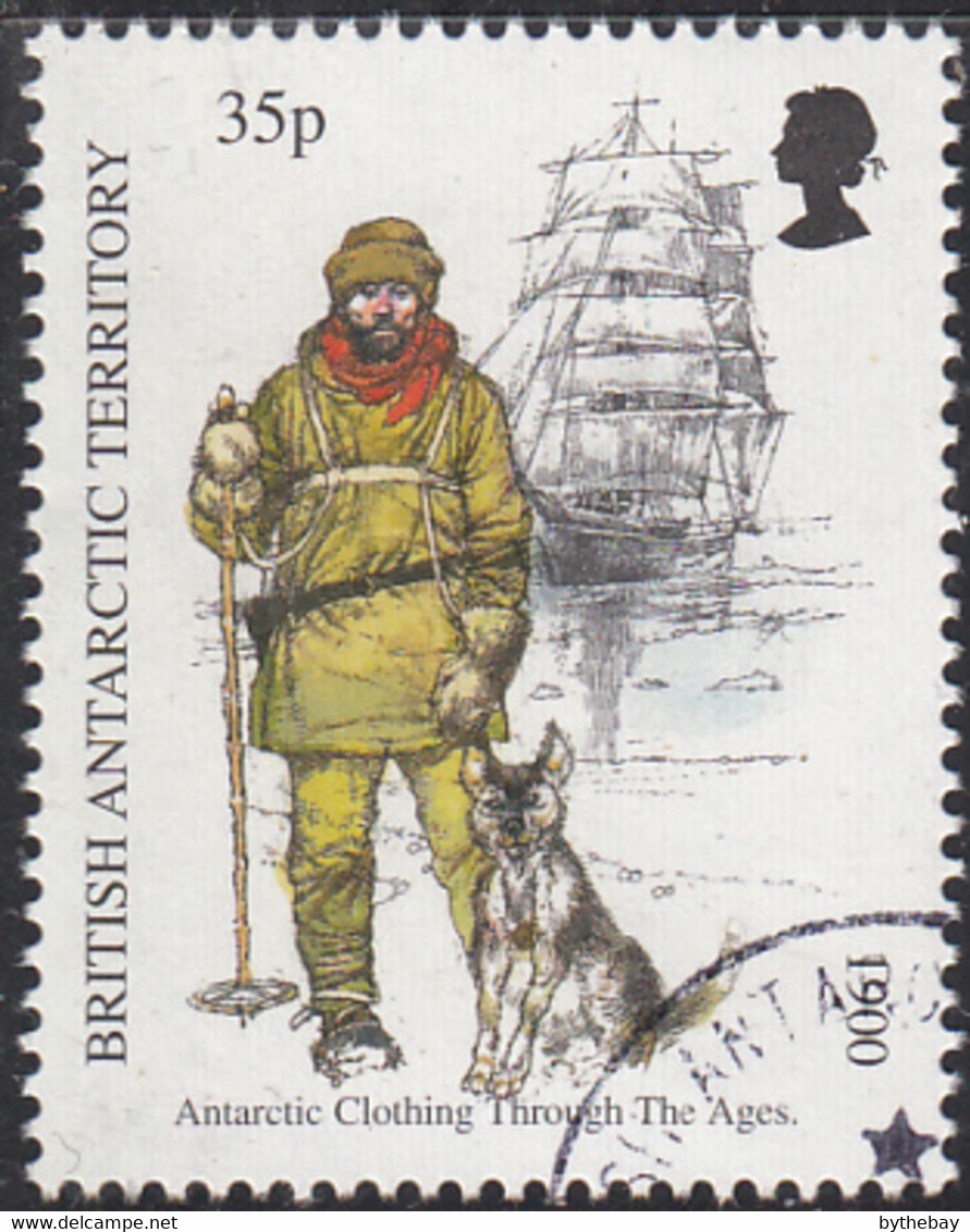 British Antarctic Territory 1998 Used Sc #260 35p Man With Dog, Ship Antarctic Clothing - Usados