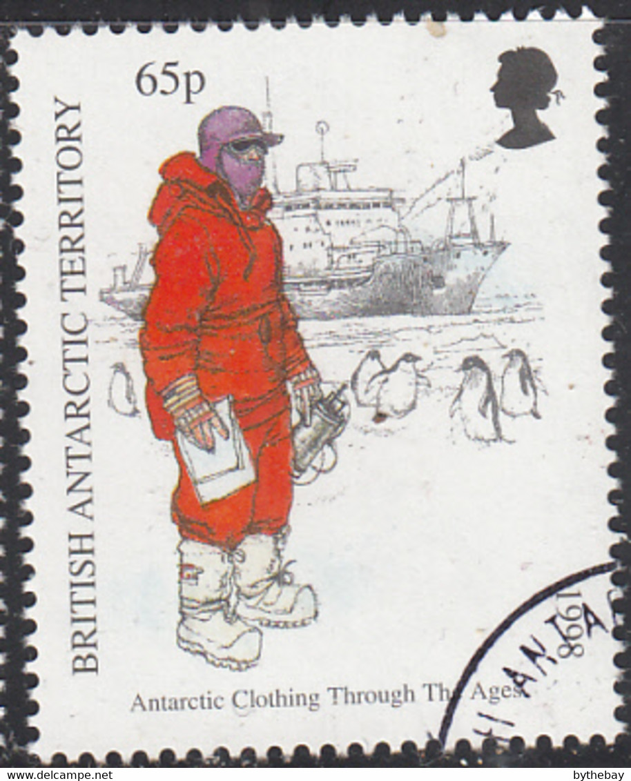 British Antarctic Territory 1998 Used Sc #262 65p Man With Penguins, Ship Antarctic Clothing - Usados