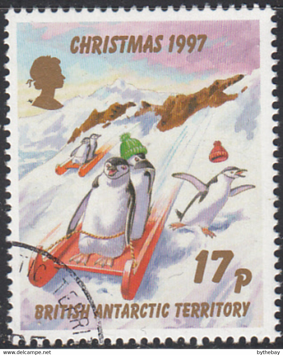 British Antarctic Territory 1997 Used Sc #249 17p Penguins Sledding Christmas - Oblitérés