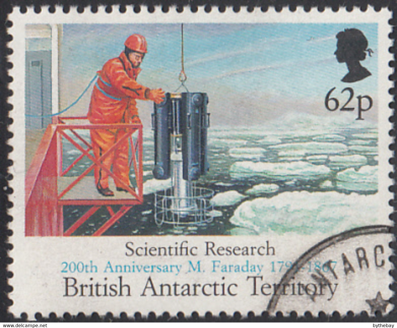 British Antarctic Territory 1991 Used Sc #191 62p Scientific Research Faraday O/P - Used Stamps