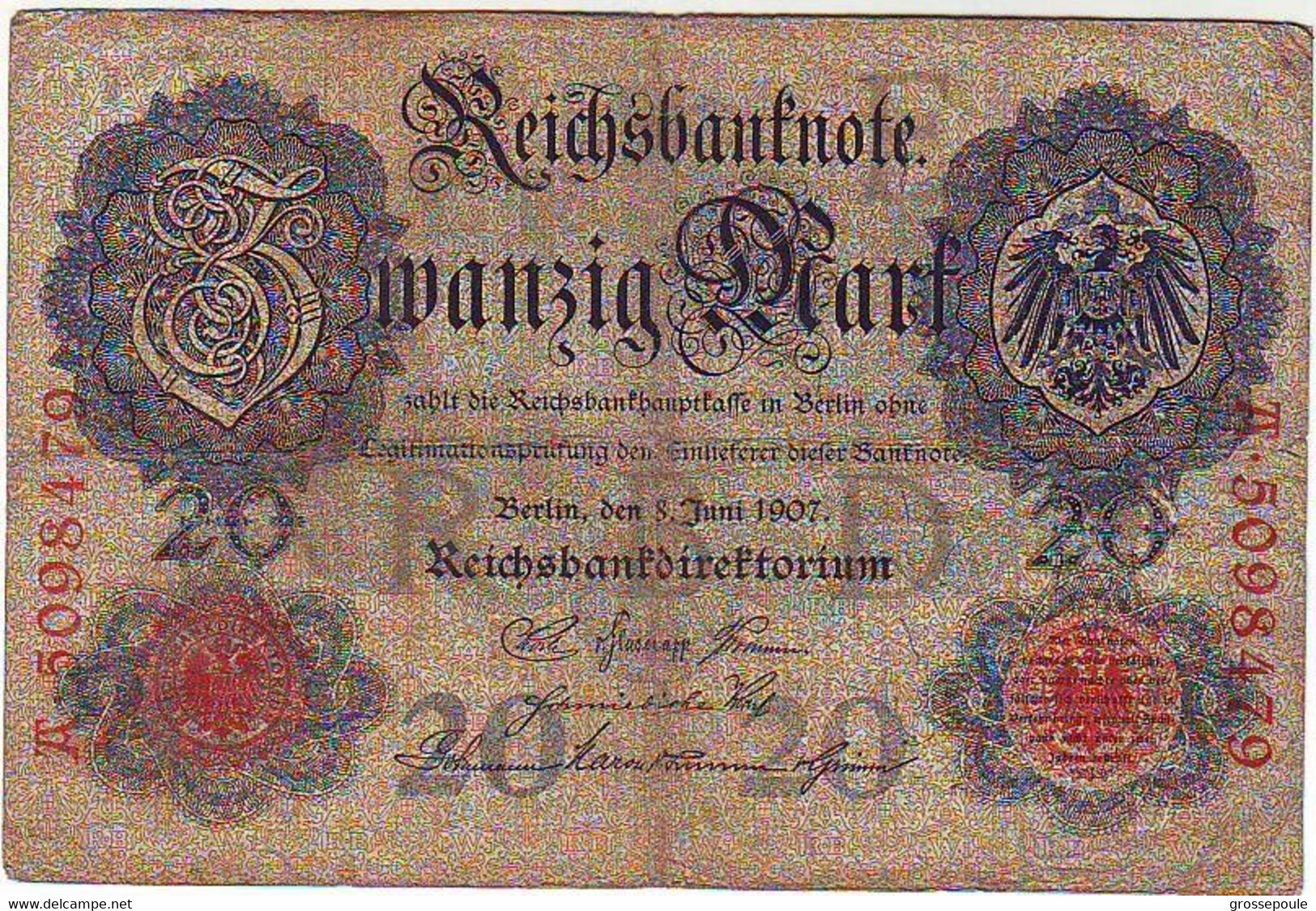 ALLEMAGNE - Germany - Reichsbanknote - 20 Marks 8 JUIN 1907 - RARE - TTB - 20 Mark