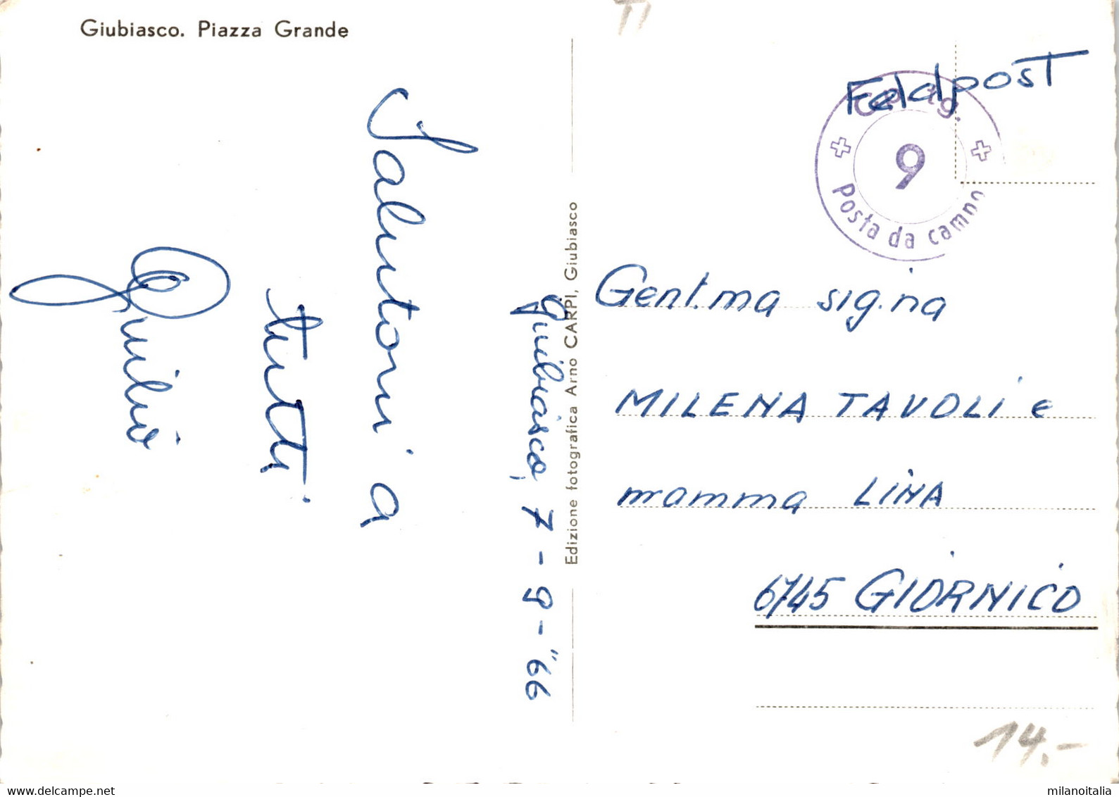 Giubiasco - 4 Bilder * Feldpost 7. 9. 1966 - Giubiasco