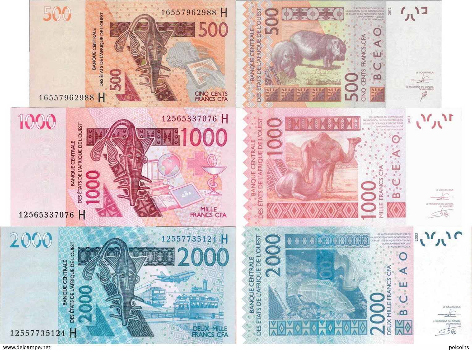 Niger - West African States Set 3 Pcs 500+1000+2000 Francs - Pick 615-619 UNC Letter H - Niger