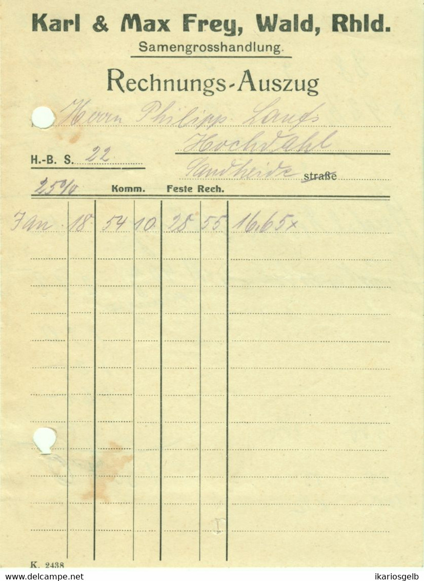 Solingen Wald Kleine Rechnung 1912 " C.&M.Frey Samen- U. Blumenzwiebel-Großhandel " - Agricultura