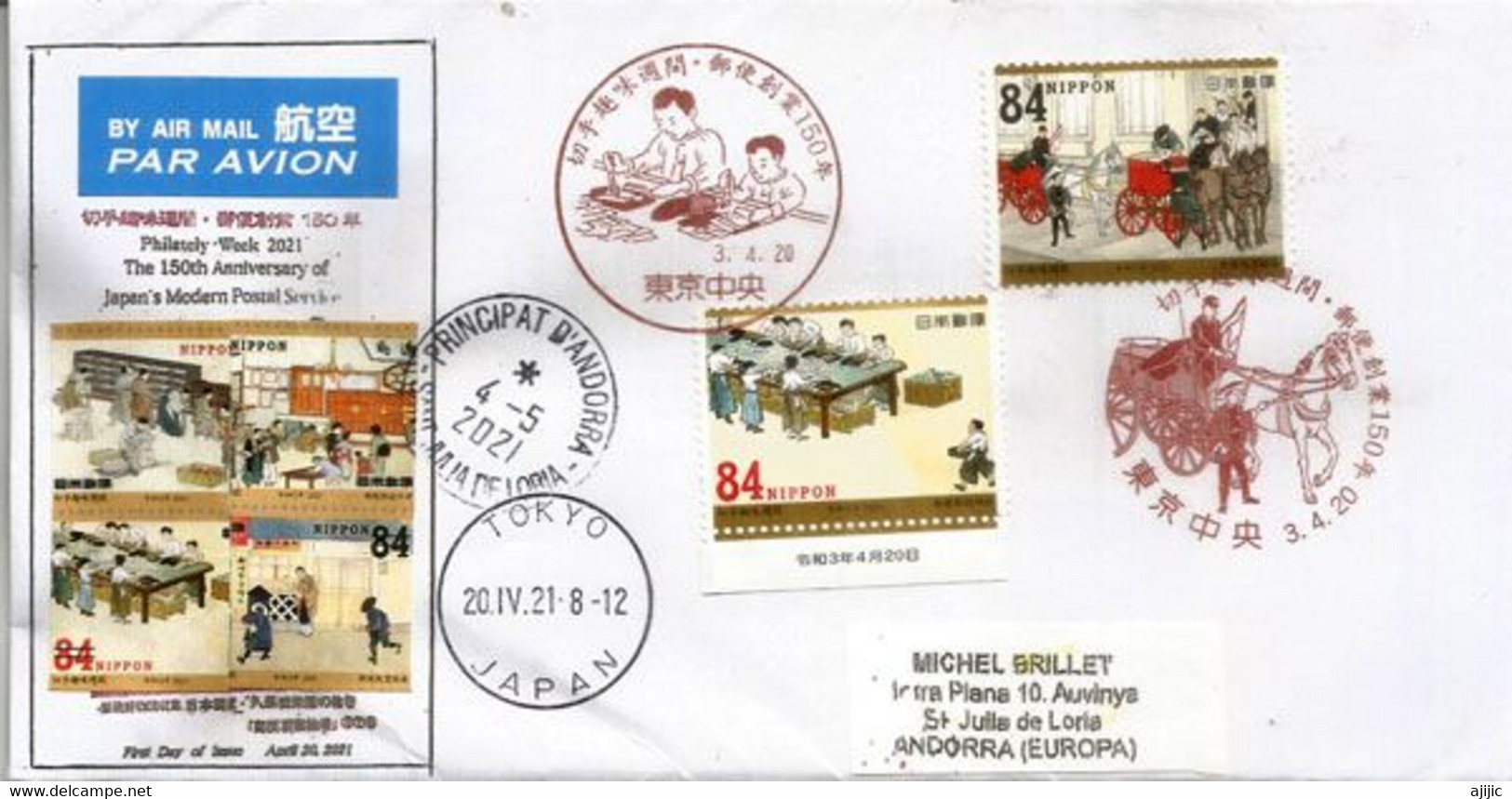 Philately Week 2021. 150th Anniversary Of Japan's Modern Postal Service, Letter Sent Andorra,w/arrival Postmark - Covers & Documents