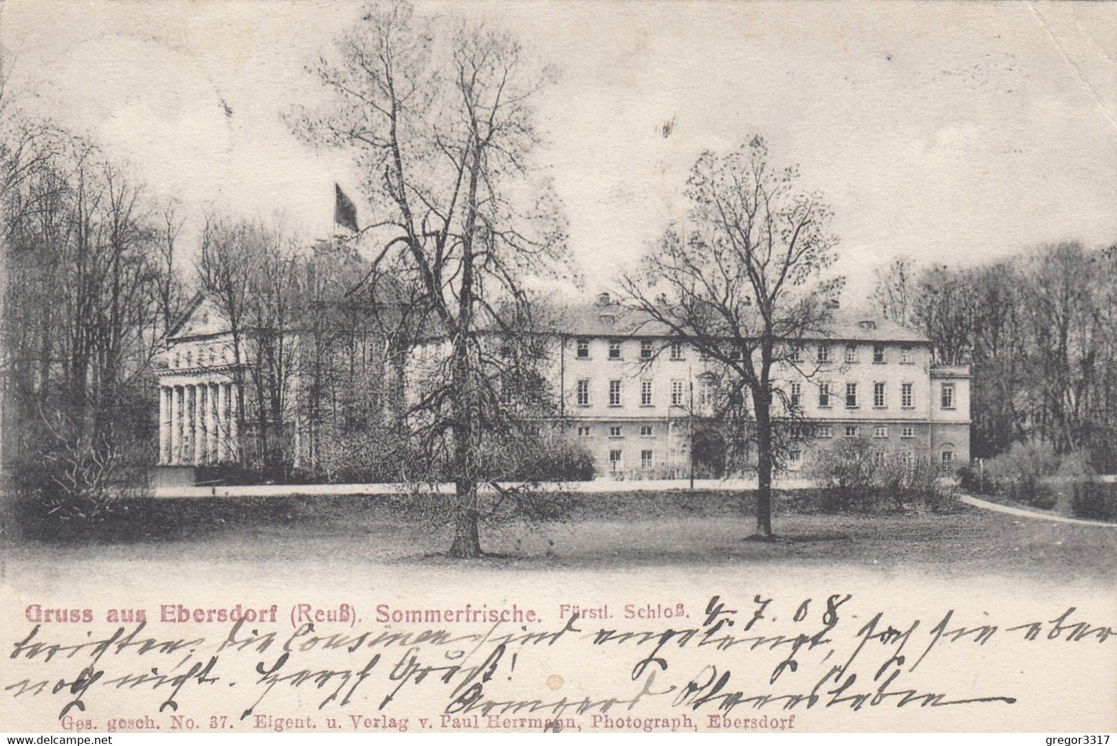 4384) GRUSS Aus EBERSDORF Reuß - Sommerfrische Fürst. Schloß - TolleLITHO 1908 - Ebersdorf