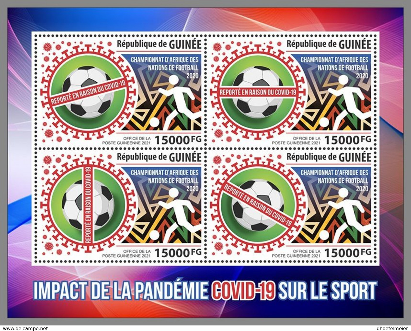 GUINEA REP. 2021 MNH Covid-19 Sports Football African Nations Championships M/S - IMPERFORATED - DHQ2119 - Fußball-Afrikameisterschaft